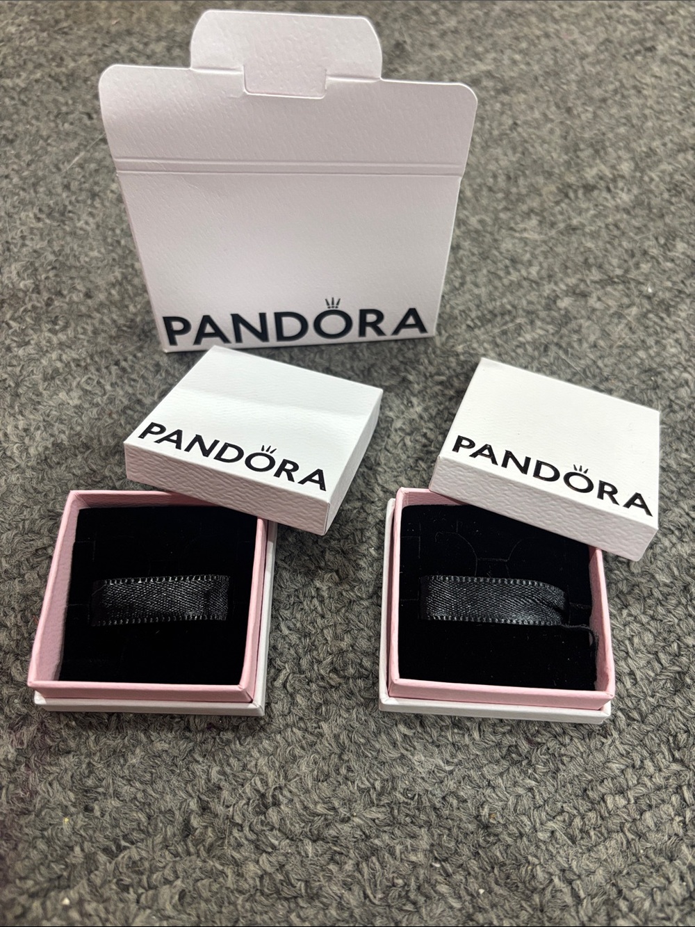 Pandora Pink and Black Gift Ring Boxes with White Lids - Set of 2 and small box
